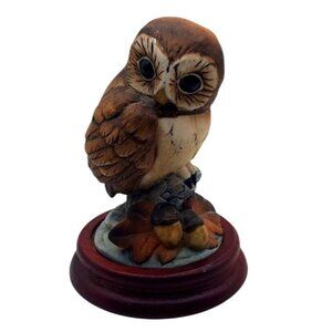 Vintage Andrea By Sadek Porcelain Owl Figurine On Wood Base #6350 Japan